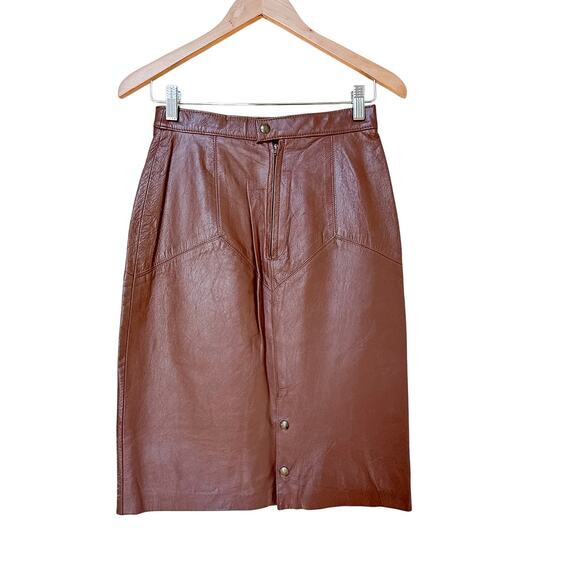 VTG Lela Leather Skirt sz 7/8 Modern 4 S Brown Western Festival Concert Pencil - Picture 10 of 10